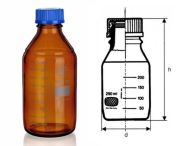 Laboratory glassbottle, brown with blue cap, 1000 ml, Simax,