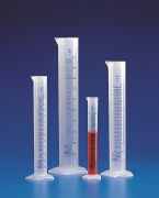 Graduated measuring cylinder, PP, tall, 25 ml, blue graduation