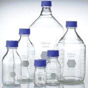 Laboratory bottle with cap, white or brown glass