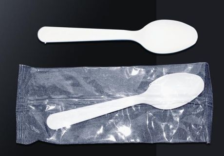 Sterile sampling spoon, individually wrapped, white