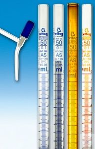 Büretta, oldalcsapos, A jelű, Schellbach csíkkal, teflonszeleppel