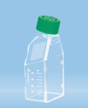 Steril tenyésztőflaska 25 cm2, szuszpenziós sejtekhez, 2 pozíciós zöld kupakkal, 300 db/csom., 98.833910500