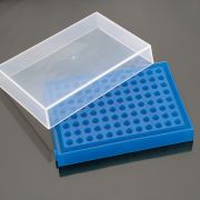 96 well PCR rack, with transparent lid, blue