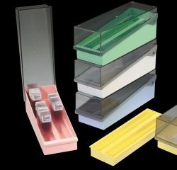 Tárgylemez rendszerező doboz kivehető tartóval, regiszteres lappal