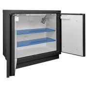 Biztonsági szekrény lítium akkumulátorok tárolásához és töltéséhez, fekete, 90 perces, 2 ajtós, polccal és tűzoltóval,  1100 x 1137 x 670 mm