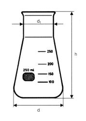 Erlenmeyer lombik, bőnyakú, osztással