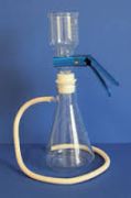 Glass solvent filter, funnel 300 ml, flask 1000 ml with silicon plug