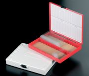 Tárgylemeztartó doboz, piros, 100 férőhely