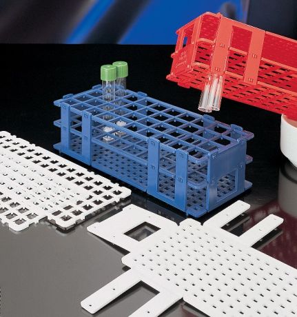 Test tube stand with square slots, hidden handle