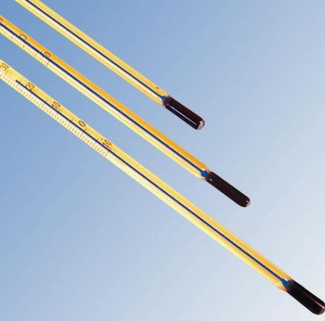 Laboratóriumi bothőmérő kék töltettel, normál osztású