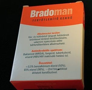 Bradoman kéz- és felületfertőtlenítő kendő, 5 db/ csomag