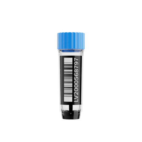 MX500 tube with 2D code (tube bottom) and 1D & HR code in the side