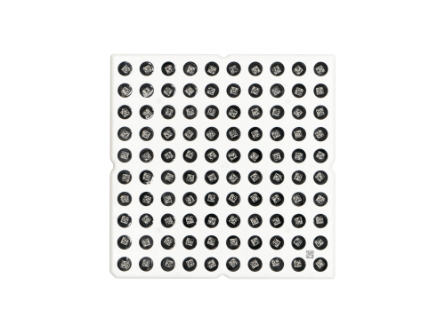 Kriocső tartó doboz, átlátszó tetővel, 2D kódolású csövekhez