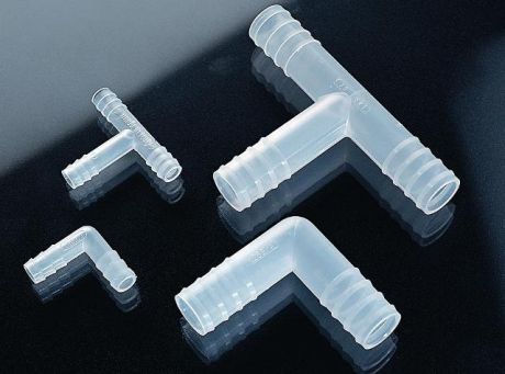 Tube connector in L and T shape, colorless