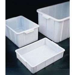 Műanyag láda, fehér, egymásba rakható, fogantyúval