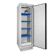 Biztonsági szekrény lítium akkumulátorok tárolásához és töltéséhez, fehér, 90 perces, 1 ajtós, polccal és tűzoltóval, 1950 x 635 620 mm